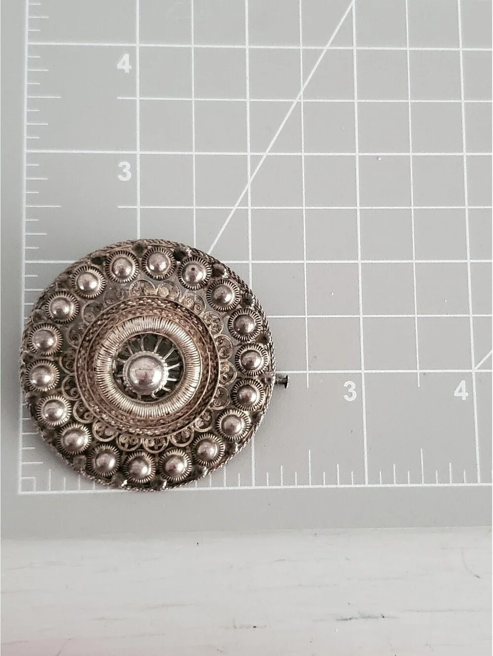 Antique Dutch Silver-Filigree Traditional Button Brooch with Trombone Clasp